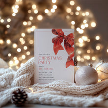 Load image into Gallery viewer, 2033 Red Bow Christmas Dinner Party Invite, Winter Coquette Holiday Editable Template Digital Download