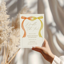 Load image into Gallery viewer, Orange yellow bow Double the Fun bow Invitation, sisters birthday, editable template, digital download 0324