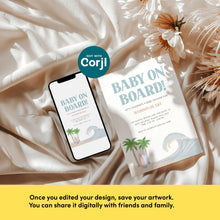 Load image into Gallery viewer, Corjl editable Wave Baby on bard baby shower invitation template 2013