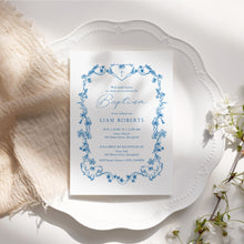 Load image into Gallery viewer, 0501 navy blue floral frame baptism invitation template
