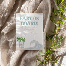 Load image into Gallery viewer, Corjl editable Wave Baby on bard baby shower invitation template 2013