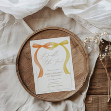 Load image into Gallery viewer, Orange yellow bow Double the Fun bow Invitation, sisters birthday, editable template, digital download 0324