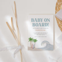 Load image into Gallery viewer, Corjl editable Wave Baby on bard baby shower invitation template 2013