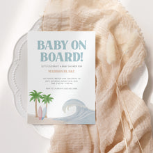 Load image into Gallery viewer, Corjl editable Wave Baby on bard baby shower invitation template 2013
