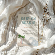 Load image into Gallery viewer, Corjl editable Wave Baby on bard baby shower invitation template 2013