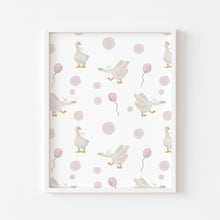 Load image into Gallery viewer, Watercolor whimsical pink silly goose pattern art print 07-276