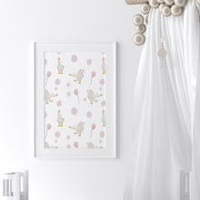 Load image into Gallery viewer, Watercolor whimsical pink silly goose pattern art print 07-276