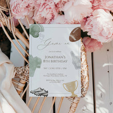 Load image into Gallery viewer, Sage green Game On Football Birthday Invite, Printable Sports Party Invite, Editable Template, Digital download 0325