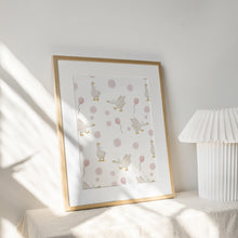 Load image into Gallery viewer, Watercolor whimsical pink silly goose pattern art print 07-276