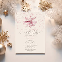 Load image into Gallery viewer, 2024 pink little snowflake is on the way winter wonderland invitation template