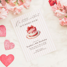 Load image into Gallery viewer, 0327 Pink Sweetheart Bow Coquette Cake 4th Birthday Invite, Editable Template, Digital Download