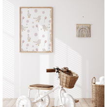 Load image into Gallery viewer, Watercolor whimsical pink silly goose pattern art print 07-276