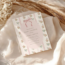 Load image into Gallery viewer, 2037 pink bow coquette whimsical baby shower invite, digital download, editable template