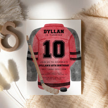 Load image into Gallery viewer, Red Hockey Jersey Birthday Invitation Template for Boys, Watercolor Sports Birthday Invite 0335