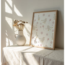 Load image into Gallery viewer, Watercolor whimsical pink silly goose pattern art print 07-276