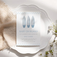 Load image into Gallery viewer, Corjl editable Blue baby on board baby shower invitation template 2013
