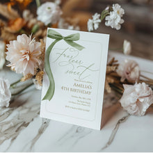 Load image into Gallery viewer, Four Ever Sweet Green Bow Invitation, Editable template, Digital Download 0324