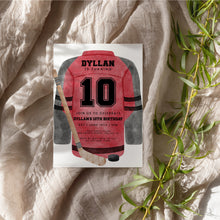 Load image into Gallery viewer, Red Hockey Jersey Birthday Invitation Template for Boys, Watercolor Sports Birthday Invite 0335