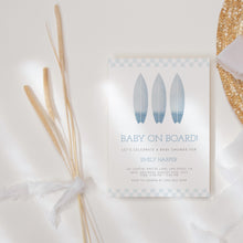 Load image into Gallery viewer, Corjl editable Blue baby on board baby shower invitation template 2013