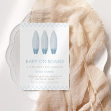 Load image into Gallery viewer, Corjl editable Blue baby on board baby shower invitation template 2013