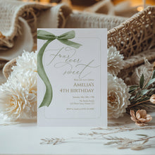 Load image into Gallery viewer, Four Ever Sweet Green Bow Invitation, Editable template, Digital Download 0324