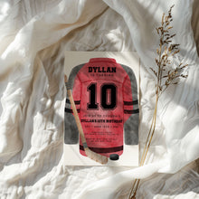 Load image into Gallery viewer, Red Hockey Jersey Birthday Invitation Template for Boys, Watercolor Sports Birthday Invite 0335