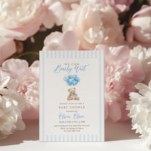 Load image into Gallery viewer, 2036 Blue Balloon Teddy Bear Baby Shower Invite, Editable Beary Wait Template, Digital Downloa