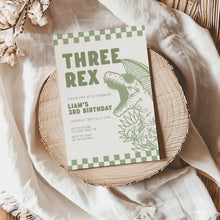 Load image into Gallery viewer, Retro Dinosaur Birthday Invitation, T Rex 3rd Birthday Party Invite Template 0323
