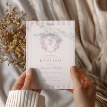 Load image into Gallery viewer, 0501 pink crest initial baptism invitation template