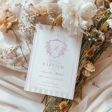 Load image into Gallery viewer, 0501 pink crest initial baptism invitation template