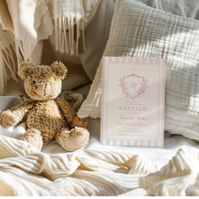 Load image into Gallery viewer, 0501 pink crest initial baptism invitation template