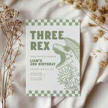 Load image into Gallery viewer, Retro Dinosaur Birthday Invitation, T Rex 3rd Birthday Party Invite Template 0323