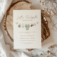 Load image into Gallery viewer, 2032 Sage Green Let’s Tailgate Baby shower Football Invite, Editable Template, Digital download