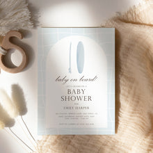 Load image into Gallery viewer, Corjl editable Blue minimal baby on board baby shower invitation template 2013