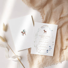 Load image into Gallery viewer, 2024 Merry Little Baby Shower Invitation, Winter Floral Baby Shower Invite, Woodland Fawn Gender Neutral Shower