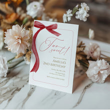 Load image into Gallery viewer, Red Bow Two Sweet 2nd Birthday Invitation, Editable Template, Digital download 0324