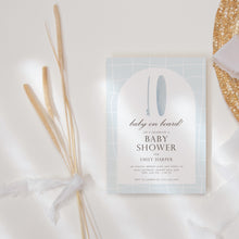 Load image into Gallery viewer, Corjl editable Blue minimal baby on board baby shower invitation template 2013