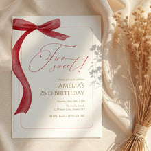 Load image into Gallery viewer, Red Bow Two Sweet 2nd Birthday Invitation, Editable Template, Digital download 0324