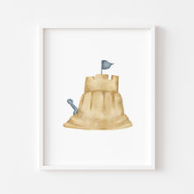 Load image into Gallery viewer, Coastal watercolor sand castle art print 07-119