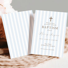 Load image into Gallery viewer, 0501 blue minimal stripe baptism invitation template