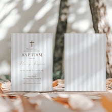 Load image into Gallery viewer, 0501 blue minimal stripe baptism invitation template