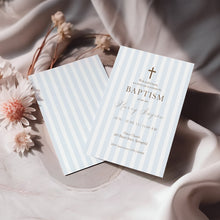Load image into Gallery viewer, 0501 blue minimal stripe baptism invitation template