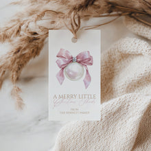 Load image into Gallery viewer, 2033 Christmas Thank You Gift Tag Template, Pink Ornament appreciation favor tag, digital download