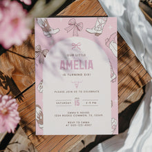Load image into Gallery viewer, Pink Cowgirl Birthday Invitation Coquette Bow 6th Birthday Western Editable Template 0336