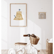 Load image into Gallery viewer, Coastal watercolor sand castle art print 07-119