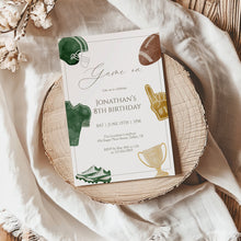 Load image into Gallery viewer, Green Game On Football Birthday Invite, Printable Sports Party Invite, Editable Template, Digital download 0325
