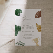 Load image into Gallery viewer, Green Game On Football Birthday Invite, Printable Sports Party Invite, Editable Template, Digital download 0325