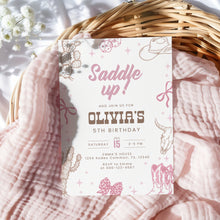 Load image into Gallery viewer, Cowgirl Birthday Invitation Saddle Up Western Rodeo Vintage Editable Template 0336
