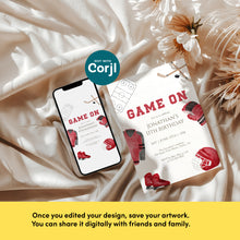 Load image into Gallery viewer, Red Game On Hockey Birthday Sports Party Invite, Editable Invitation for Boys 0335