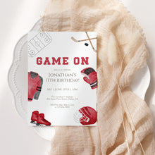 Load image into Gallery viewer, Red Game On Hockey Birthday Sports Party Invite, Editable Invitation for Boys 0335